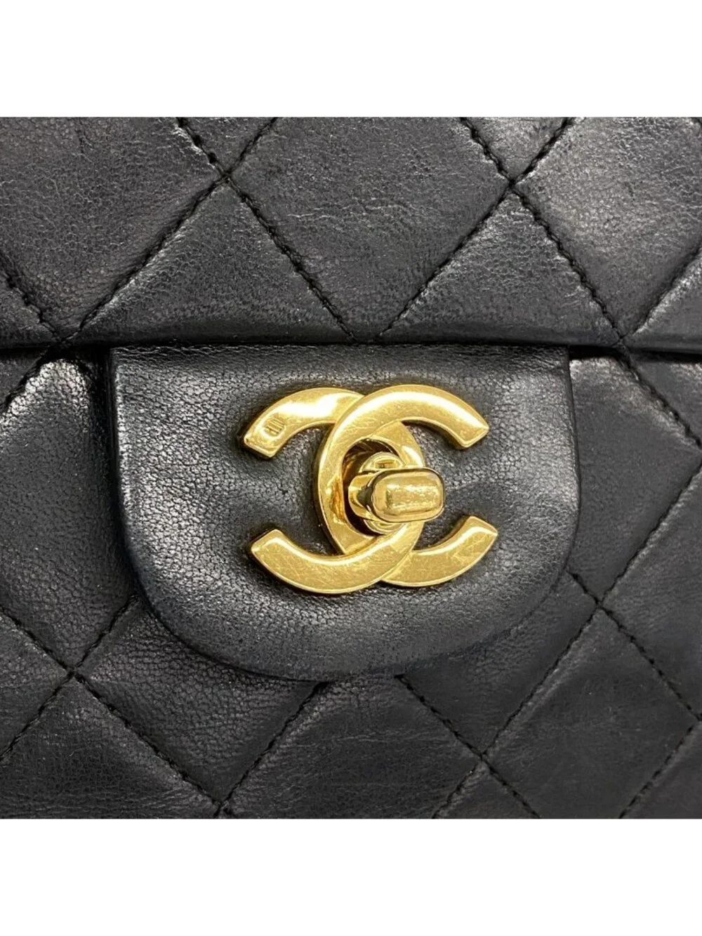 Chanel Shoulder Bag Quilted Lambskin Black Gold